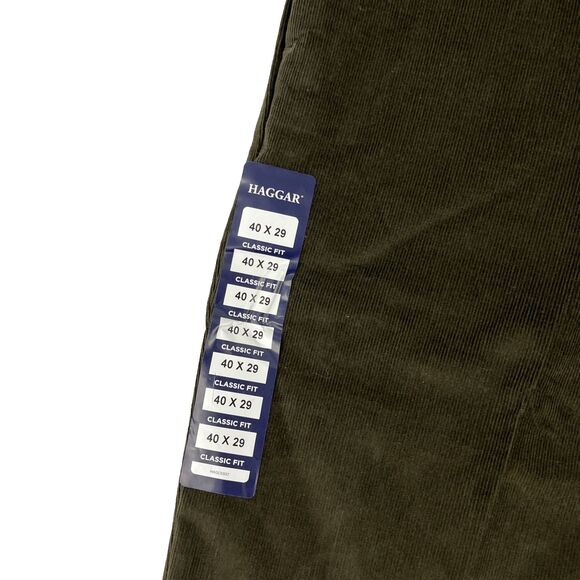 Haggar Premium Stretch Corduroy Pants Men's Size 40x29 Mltry Green Classic Fit - Picture 4 of 8